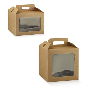 Scatola di cartone con manico e con finestra, color avana, due diverse misure